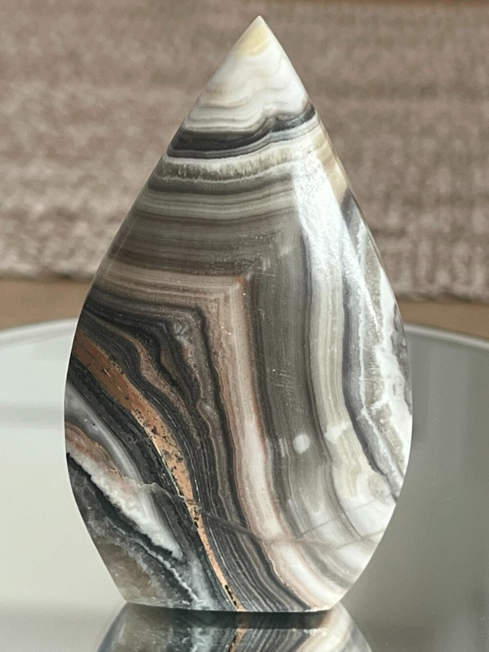 Polished Zebra Calcite (Phantom Calcite) Smooth Freeform Teardrop, Flame Shape